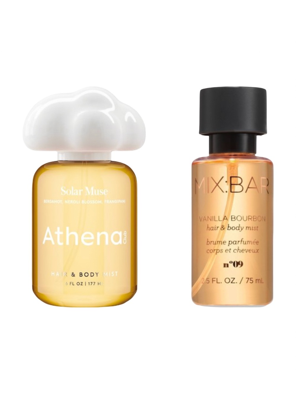 Bundle of 2 body mists: Athena Club Solar Muse and MixBar Vanilla Bourbon